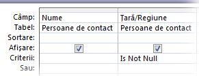 imagine cu proiectantul de interogări cu criteriul is not