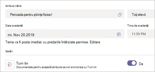 Opțiunea Turnitin comutată la Da