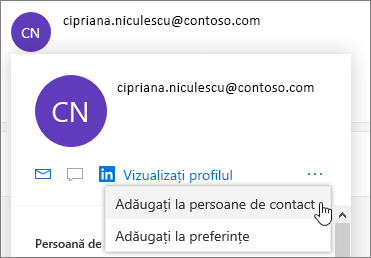 Selectați cele trei puncte, apoi selectați Adăugați la persoane de contact