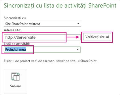 Salvarea proiectului în SharePoint