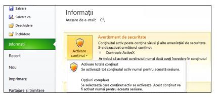 Zonă Avertisment de securitate când un fișier nu este de încredere