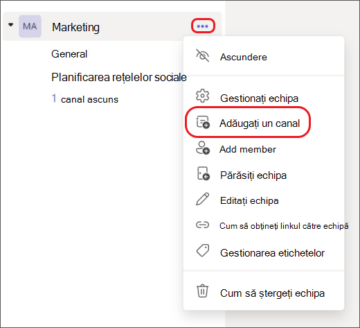 Teams - adăugați un nou canal partajat