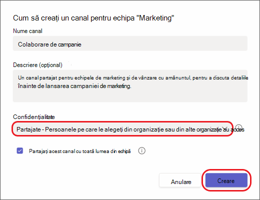 Teams - creați un nou canal partajat