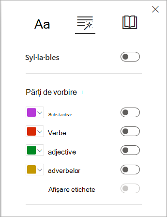 Opțiuni gramaticale în Immersive Reader