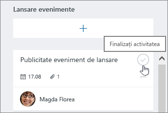 Faceți clic pe marcajul de selectare pentru a finaliza o activitate