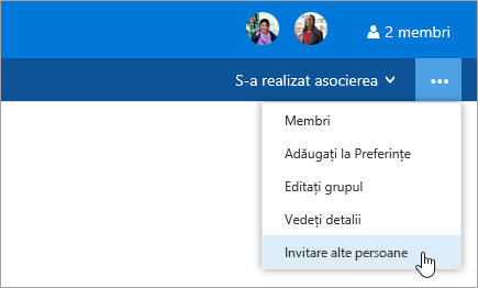 Captură de ecran a butonului invitați alte persoane din meniul Setări grup.