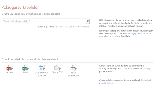 Adăugarea tabelelor la o aplicație web Access