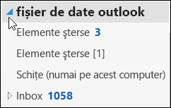 Pentru a deschide fișierul de date Outlook, alegeți săgeata de lângă acesta.