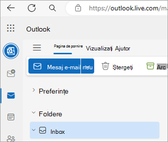 Captură de ecran afișând pagina de pornire Outlook.com