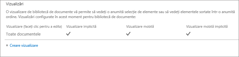 Secțiunea Vizualizare listă din Setări listă