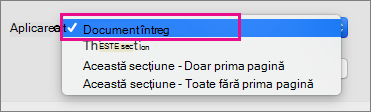 Se aplică la meniu cu întregul document evidențiat.