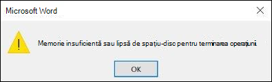 Eroare de memorie insuficientă în Office