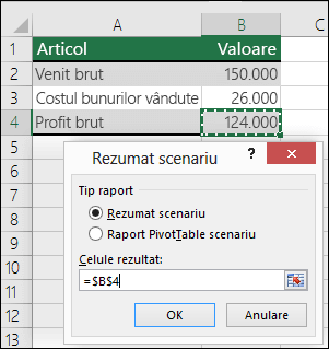 Caseta de dialog Rezumat scenariu