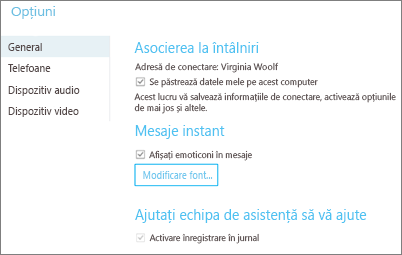 Opțiuni generale atunci când este selectată opțiunea „Se păstrează datele mele pe acest computer”