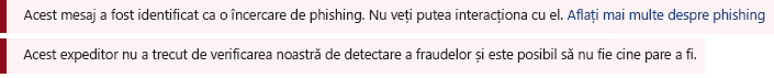 Captură de ecran a barei de siguranță roșii dintr-un mesaj Outlook.