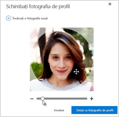 Faceți clic și glisați în cerc pentru a repoziționa sau utilizați glisorul de sub fotografie pentru a face zoom.