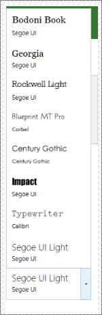 Meniul vertical Font pentru un proiect de site în Project Online.