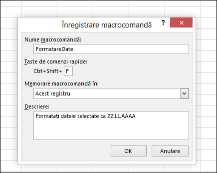 Comanda Înregistrare macrocomandă din grupul Cod din fila Dezvoltator