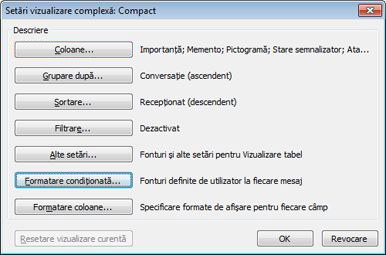 Caseta de dialog Setări complexe vizualizare