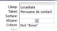 Pentru a exclude un cuvânt sau o frază, utilizați criteriile "Not" urmate de cuvântul sau fraza pe care doriți să le excludeți.