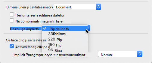 Puteți alege Fidelitate înaltă ca rezoluție implicită a imaginii