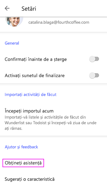 Atingeți Obțineți asistență