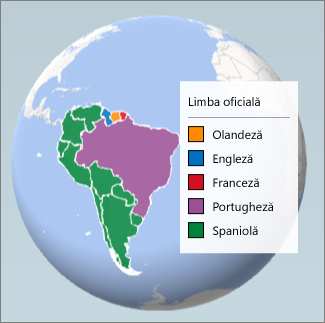 Diagramă de regiune care indică limbile vorbite în America de Sud