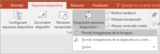 Afișează butonul Înregistrare expunere diapozitive din PowerPoint