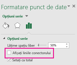 Panoul de activități Formatare punct de date cu opțiunea Afișați liniile conectorului debifată în Office 2016