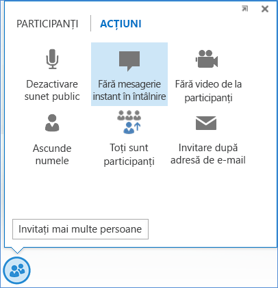 Captură de ecran cu opțiunea Fără mesagerie instant în întâlnire