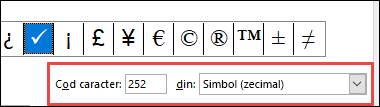 Câmpul Din vă spune că acesta este un simbol ASCII