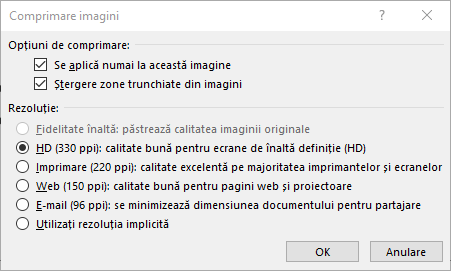 Caseta de dialog Comprimare imagini