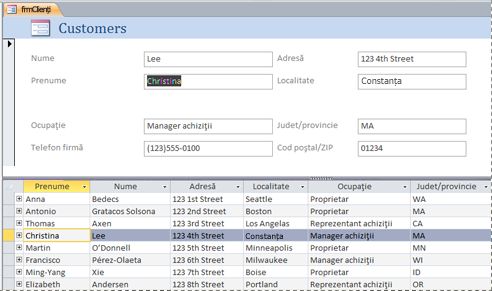 Un formular scindat într-o bază de date Access