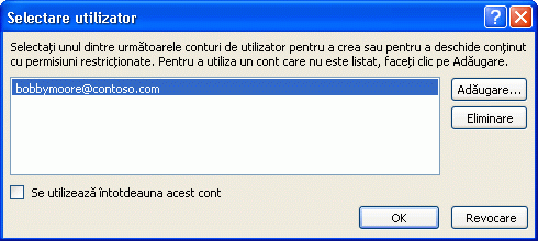 Caseta de dialog Selectare utilizator