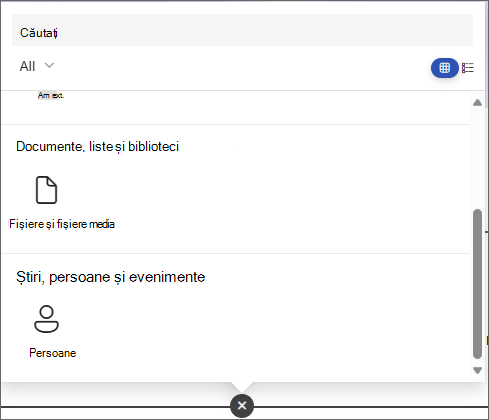 Captură de ecran a panoului pentru a alege o parte web, afișând părțile web Fișier și Media și Persoane.