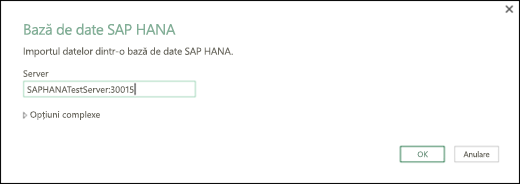 CASETA de dialog Bază de date SAP HANA