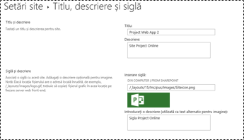 Descrierea site-ului și alt text pentru sigla site-ului Project Online