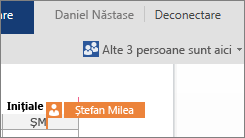Word Online vă arată locul din document în care lucrează alți autori