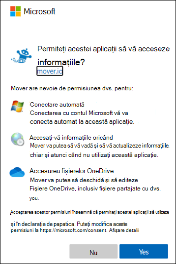 Imagine cu Mover solicitând permisiunea de a vă conecta și a edita fișierele.