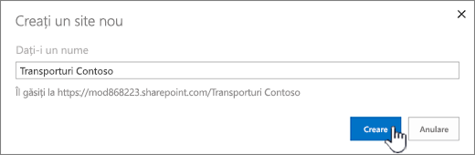 Caseta de dialog Creați un site nou când sunt impuse site-uri clasice