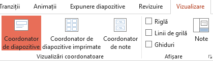 Aspectele de diapozitiv pot fi particularizate în vizualizarea Coordonator de diapozitive