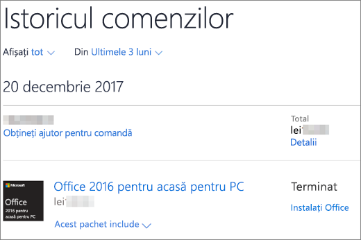 Afișează pagina Istoric comenzi din Microsoft Store