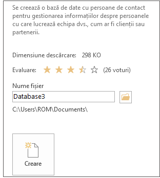 Crearea unei baze de date desktop Access dintr-un șablon