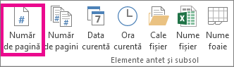 În Grupul elemente antet și subsol, faceți clic pe Număr pagină