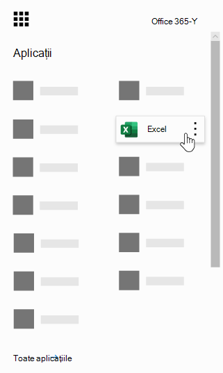 Lansatorul de aplicații cu Excel aplicație evidențiată