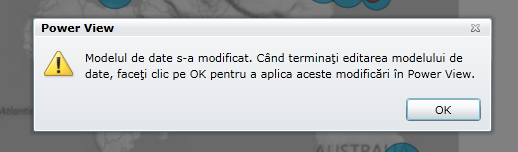 Un avertisment indică faptul că modelul de date s-a schimbat