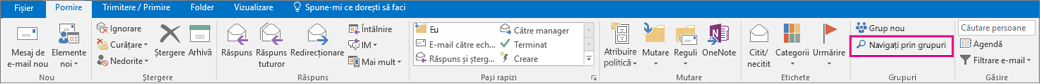 Butonul Răsfoire grupuri din panglica grupuri