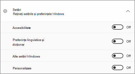 Secțiunea Setări din Salvare de rezervă Windows.