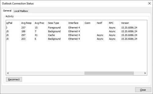 Stare conexiune Outlook