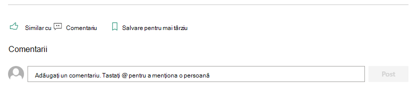 Secțiunea Comentarii a unei pagini SharePoint le permite cititorilor să ofere feedback autorului.